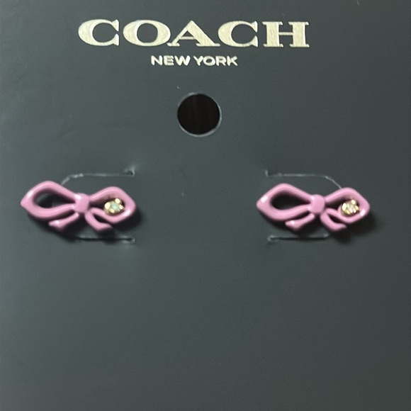 Coach signature pink and gold bow earrings - Picture 3 of 3